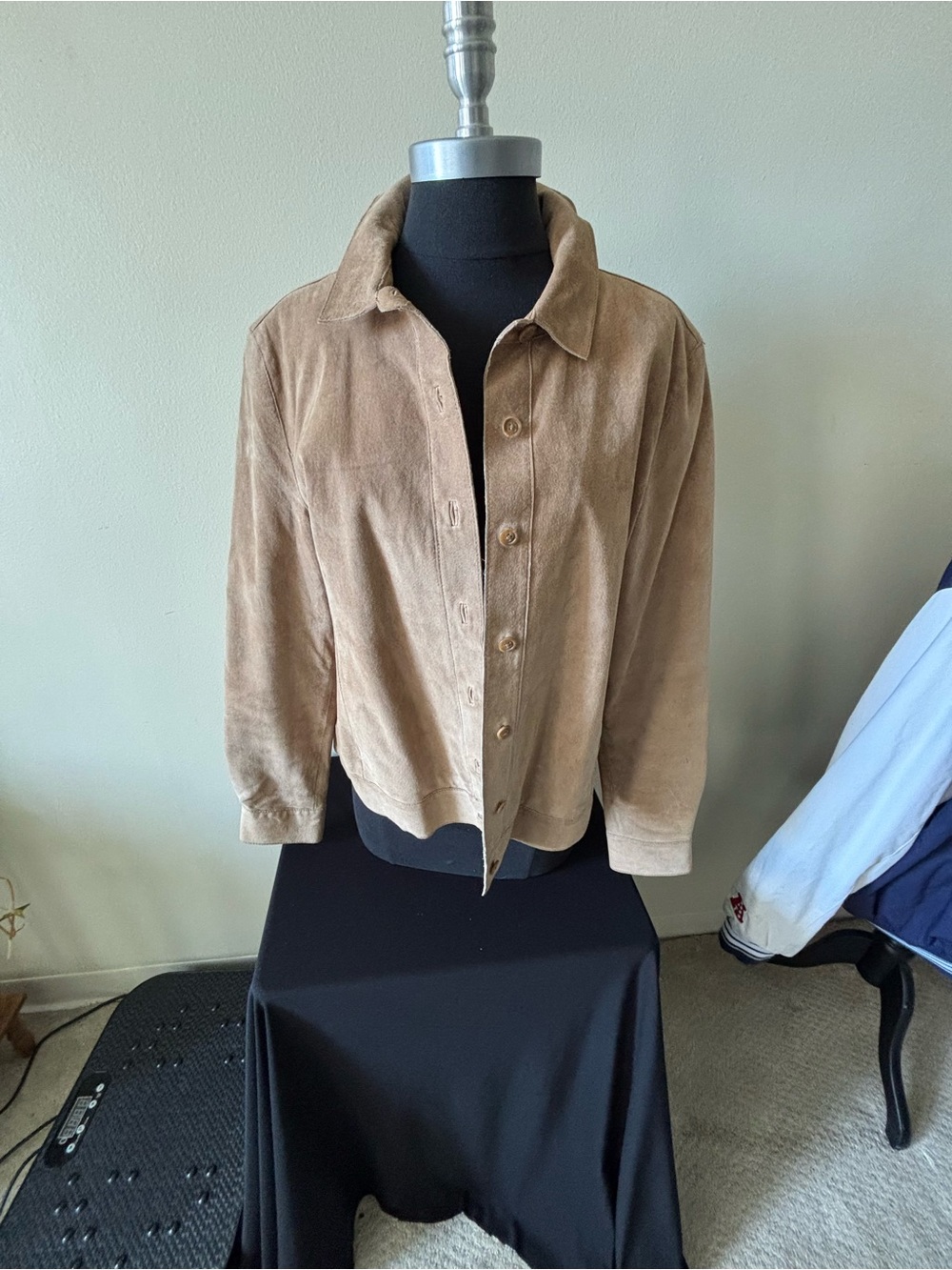 Genuine Suede Leather Button Up Shacket Camel Tan Neutral XL